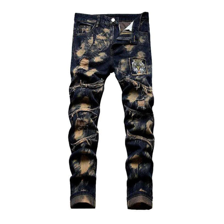 Tiger head embroidery men's jeans