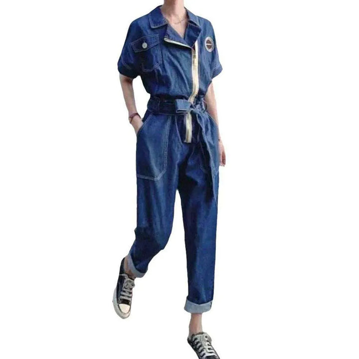 Trendy Loose Women's Denim Jumpsuit - Blue