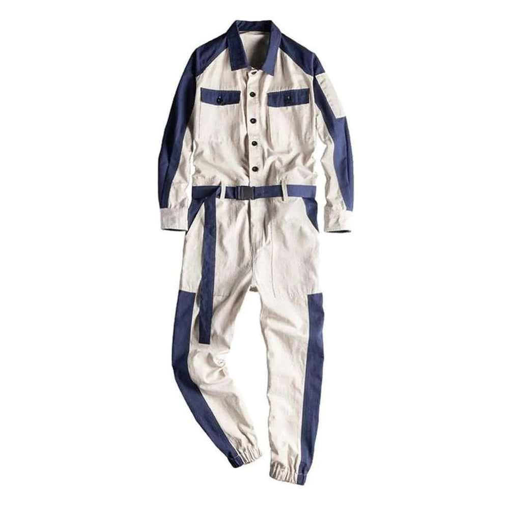 Trendy Men's Jean Jumpsuit - White