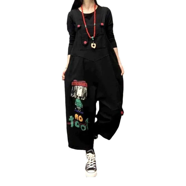 Must-have Baggy Denim Overall for Women - Black