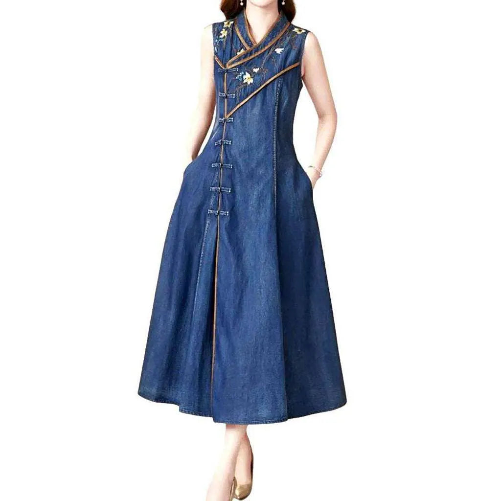 Urban Flared Denim Dress - Blue