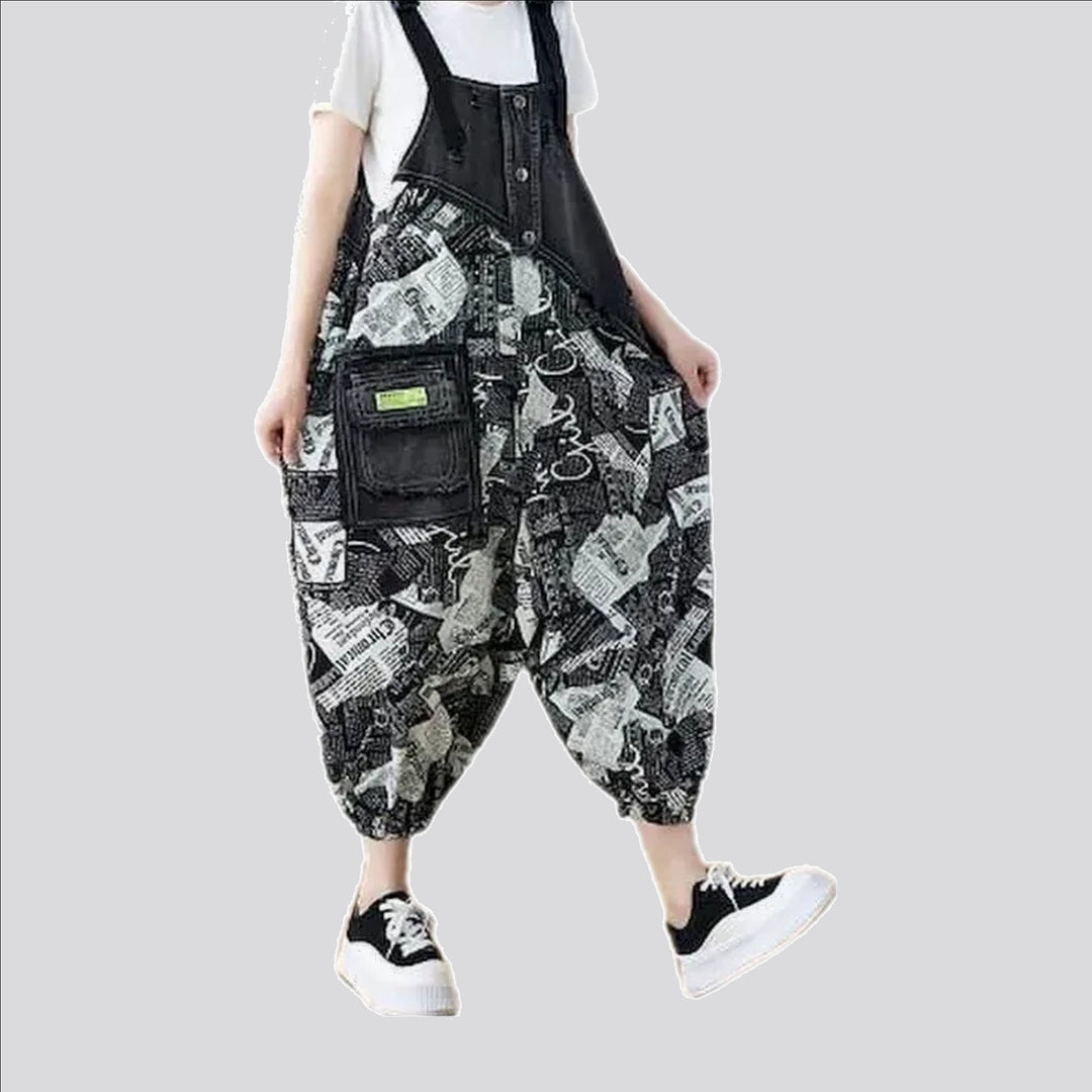 Urban Print Baggy Fashion Women's Denim Overall | Jeans4you.shop