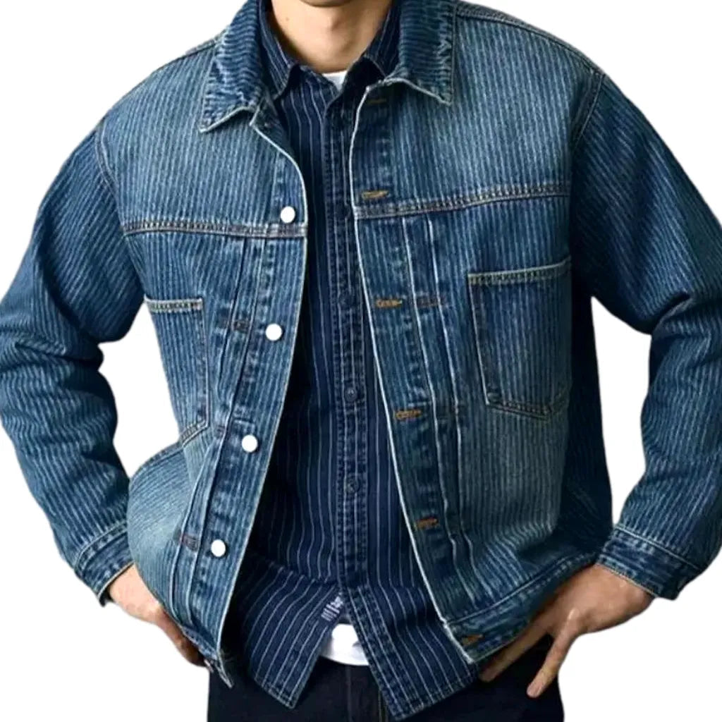 Vertical-stripes men's denim jacket