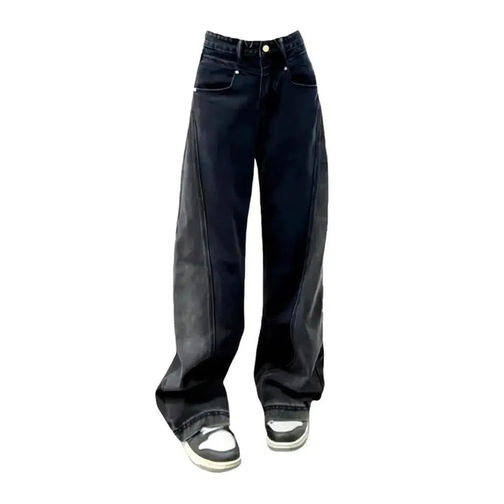 Vintage diagonal asymmetric seams jeans
 for ladies