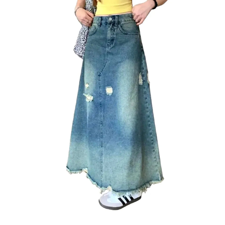 Vintage distressed jean skirt
 for women
