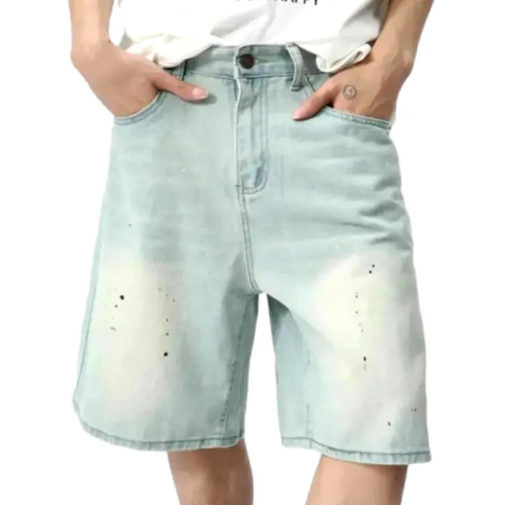 Vintage paint-splattered denim shorts
 for men