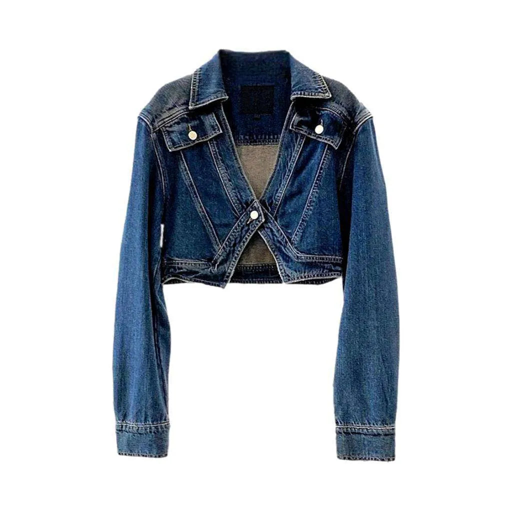 Vintage v-neck jean jacket
 for ladies