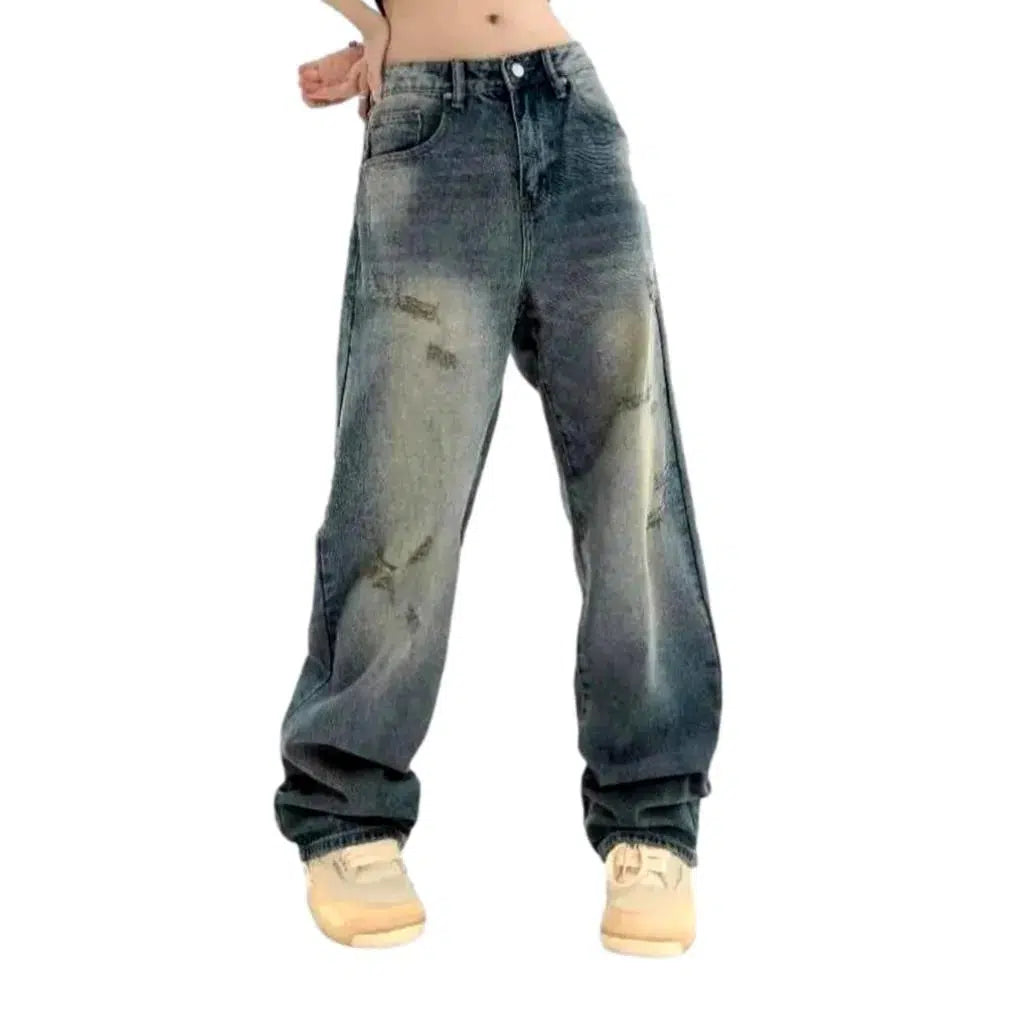 Whiskered distressed jeans
 for ladies