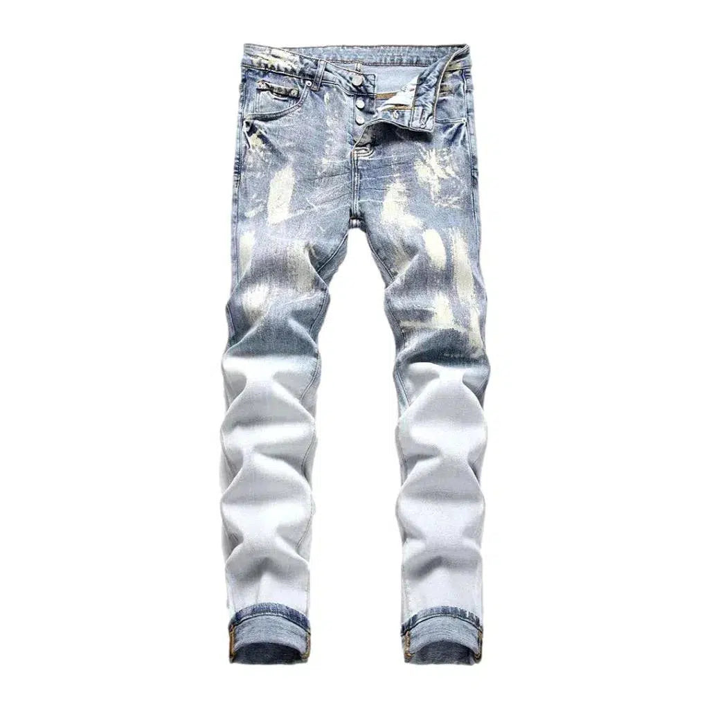 White-stains men's mid-waist jeans