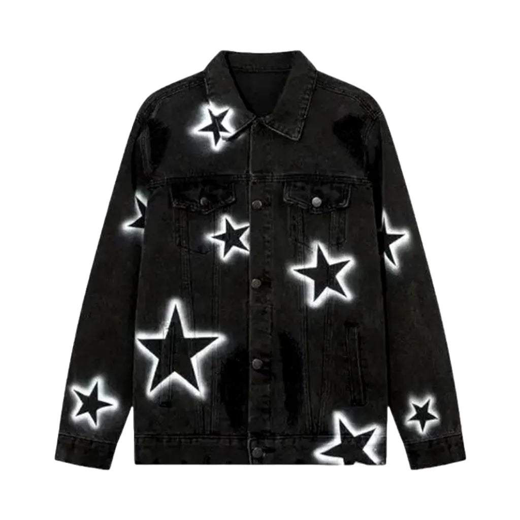 White-stars-print men's jeans jacket