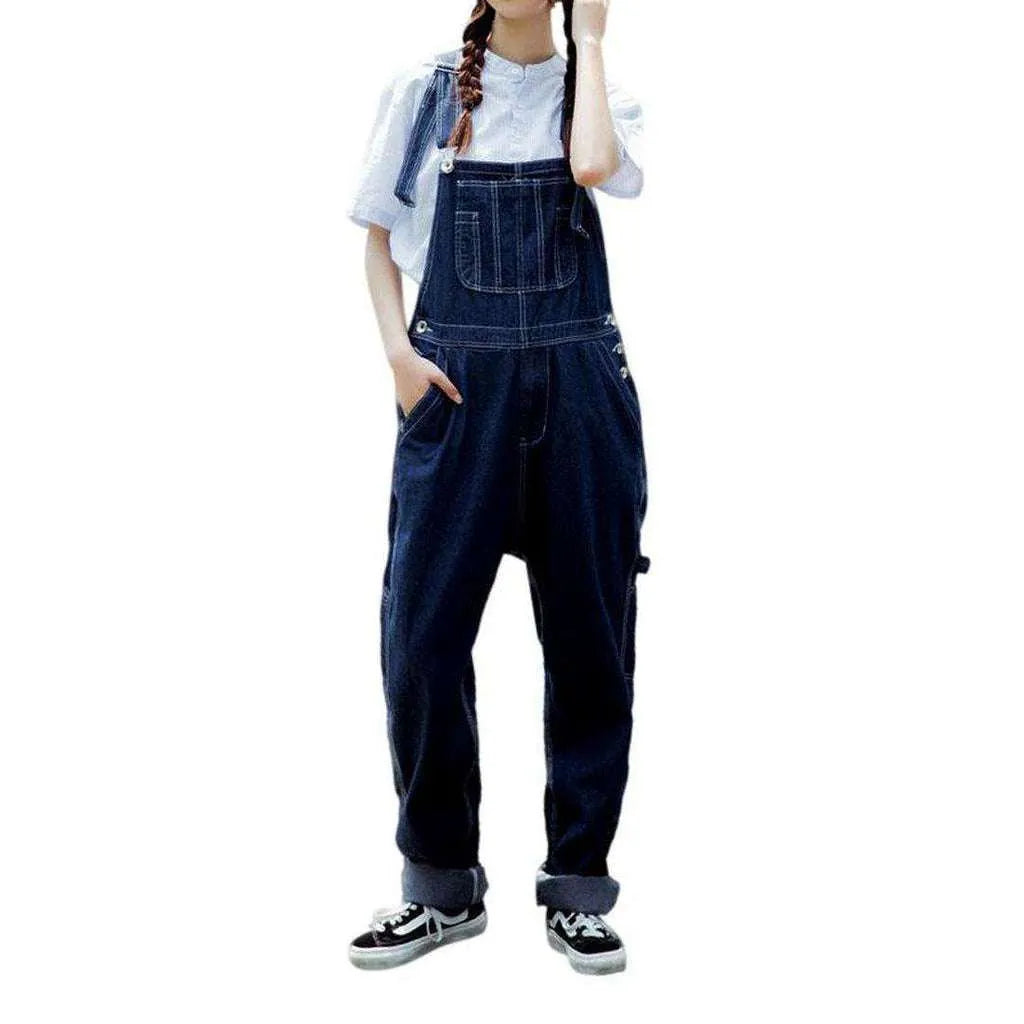 Women's Baggy Dark Wash Dungaree - Dark Blue