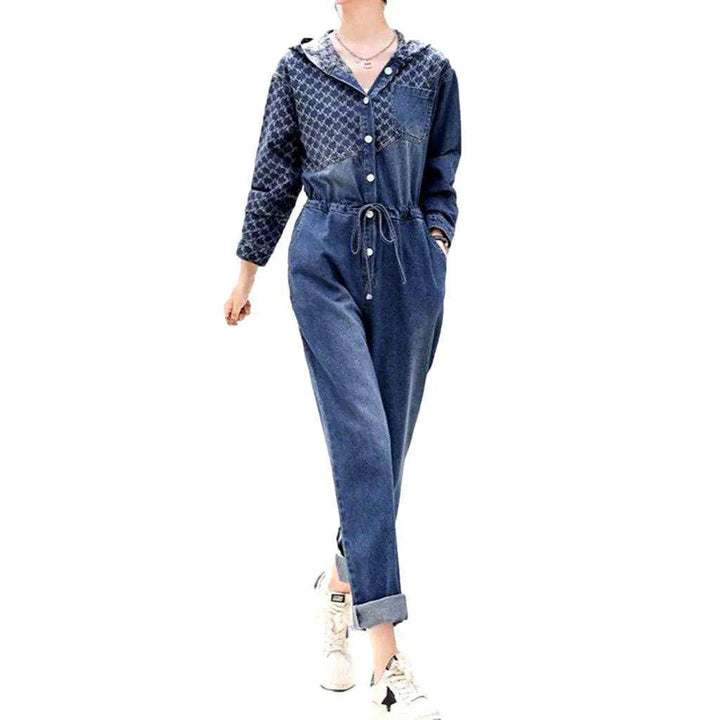 Women's Baggy Embroidered Jeans Jumpsuit - Blue