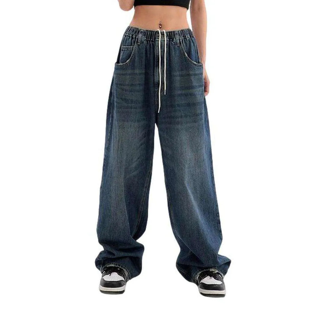 Women's baggy jeans with drawstrings