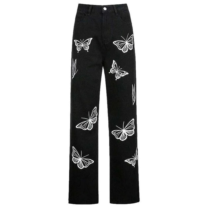 Women's black jeans with butterflies