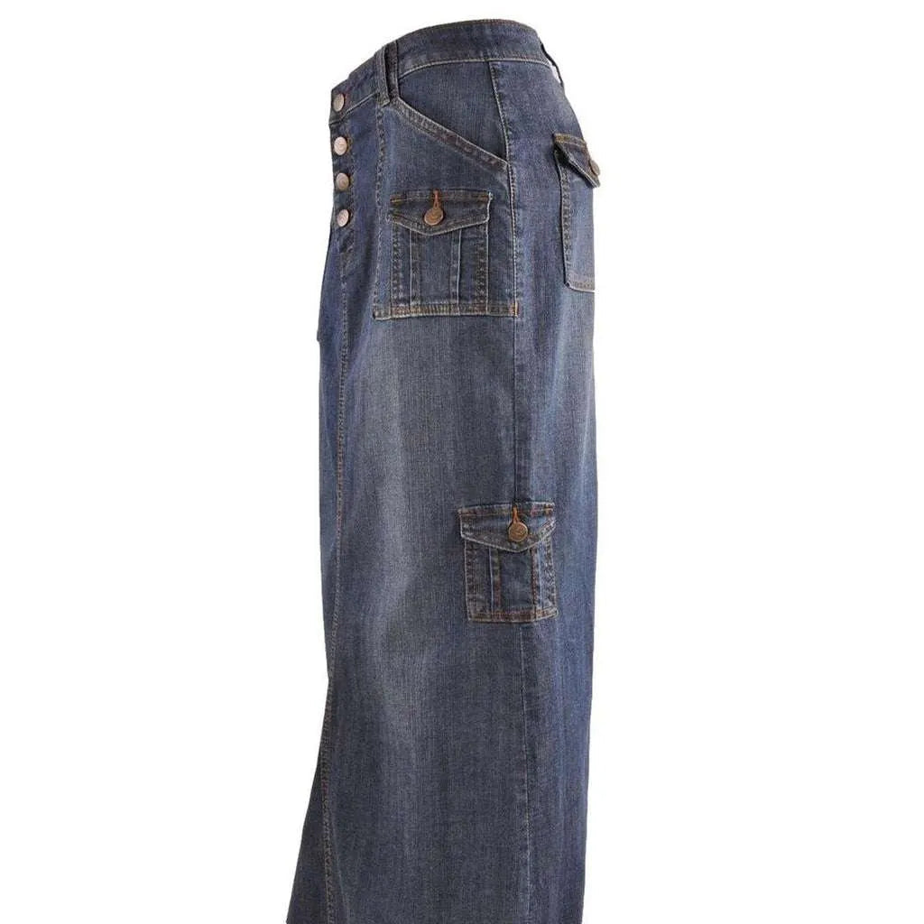 Women's cargo long denim skirt