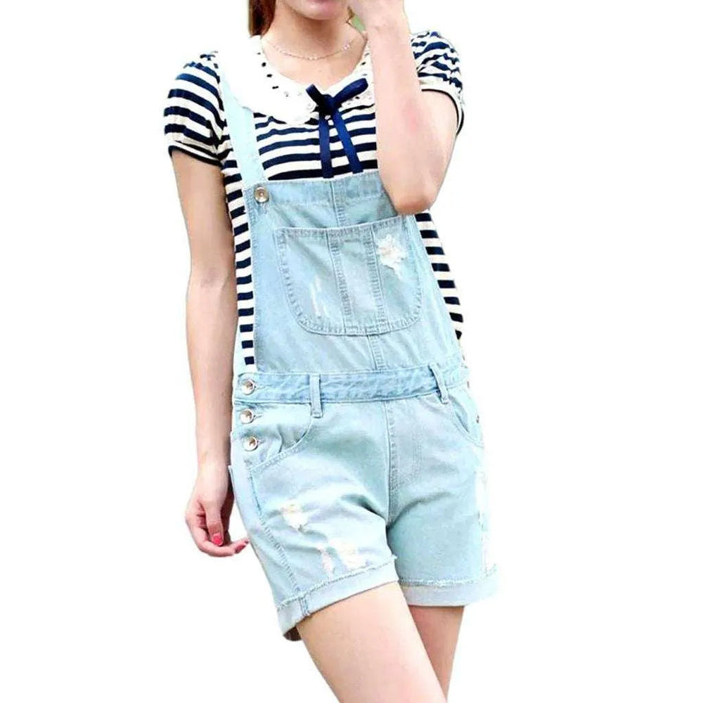 Women's Denim Overall Shorts - Light Blue