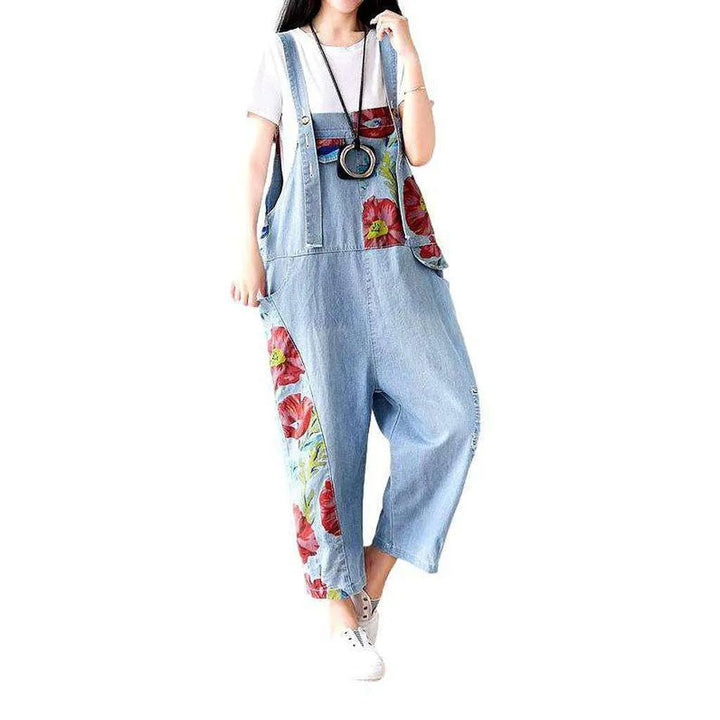 Women's Denim Painted Dungaree - Light Blue