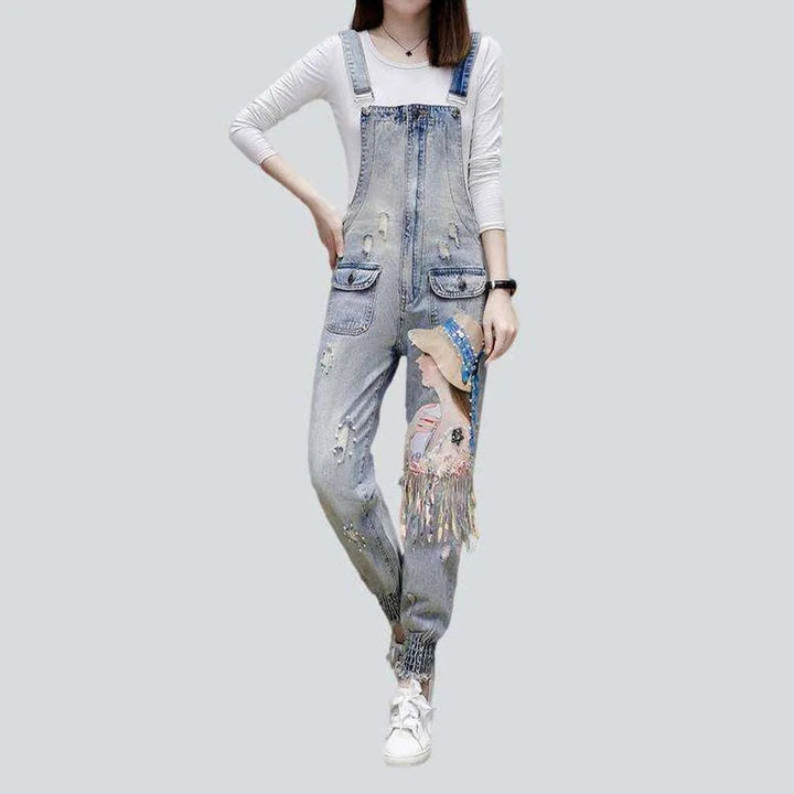 Women's slim denim embroidered dungaree | Jeans4you.shop