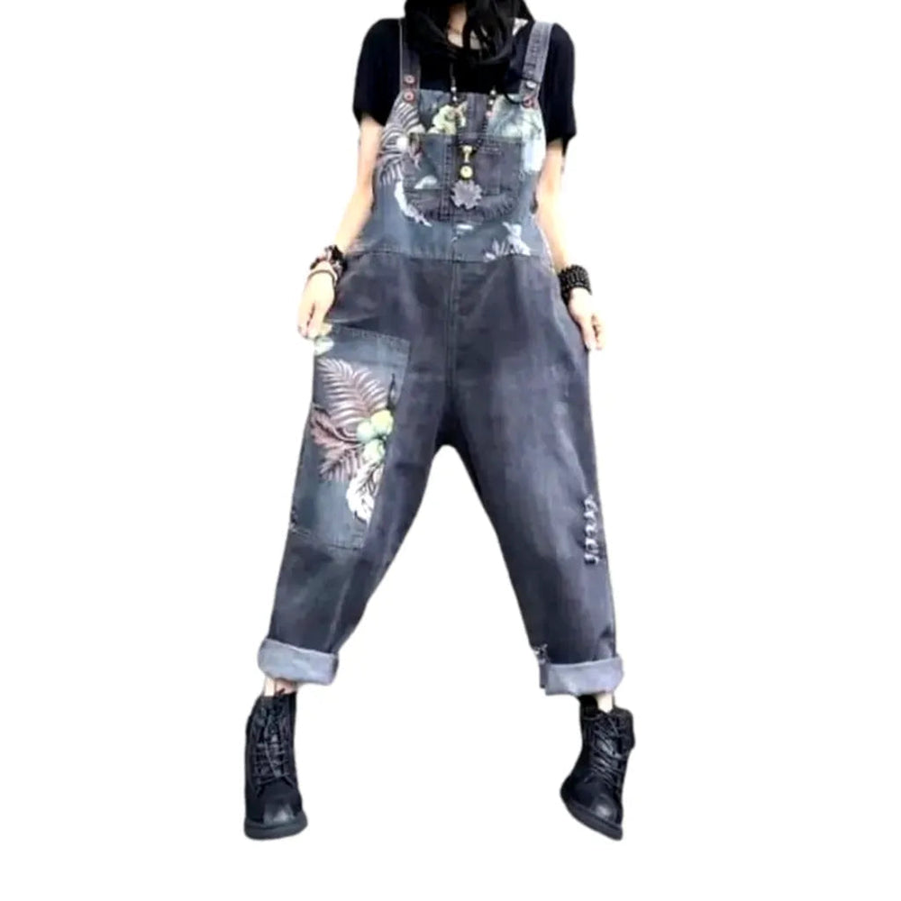 Stylish Sanded Denim Dungaree for Women - Grey