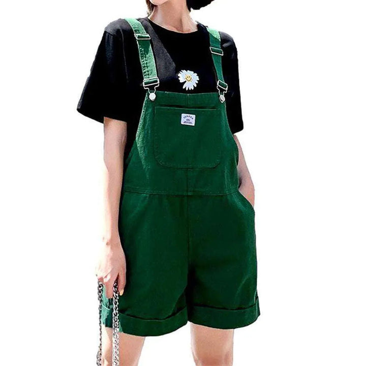 Y2k Denim Overall Shorts for Ladies - Green