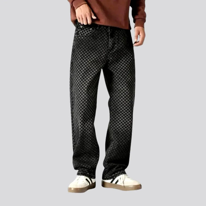 Y2k Mid-rise Plaid Loose Men's Jeans | Jeans4you.shop