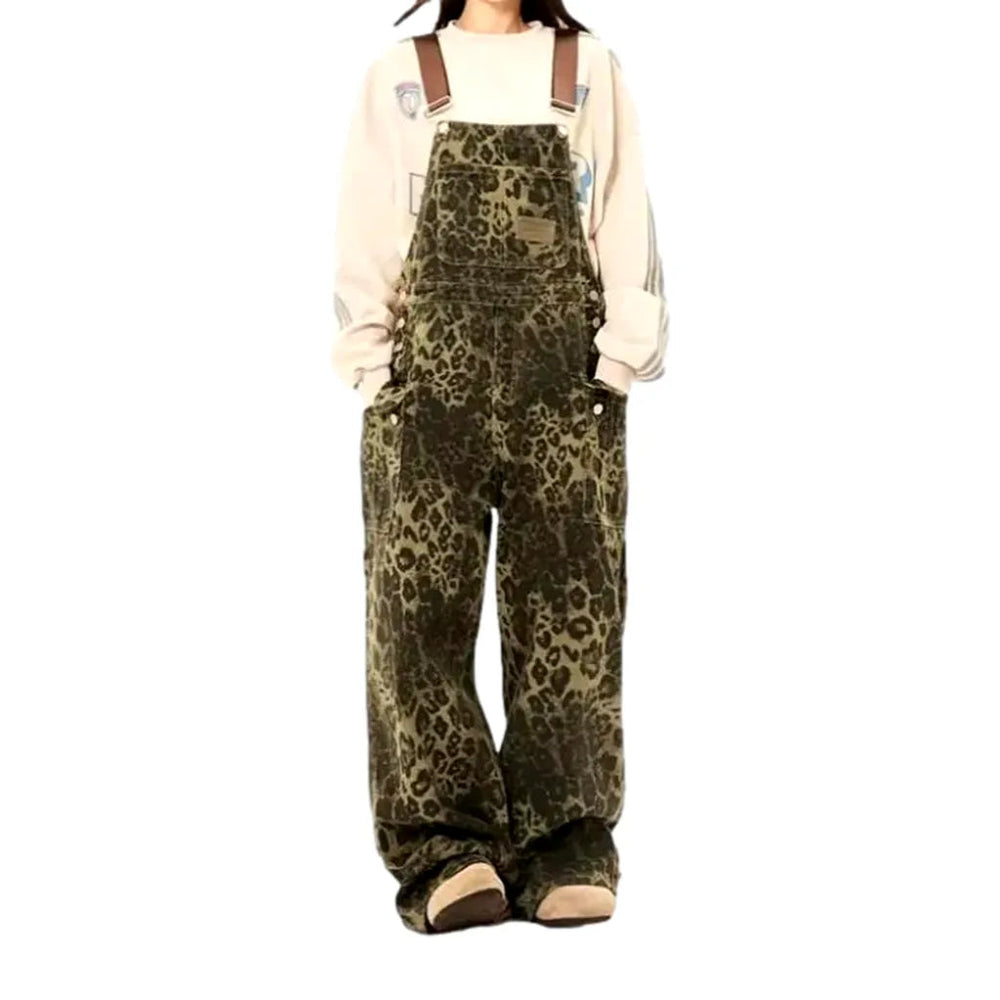 Leopard-print Jean Dungaree for Ladies - Yellow