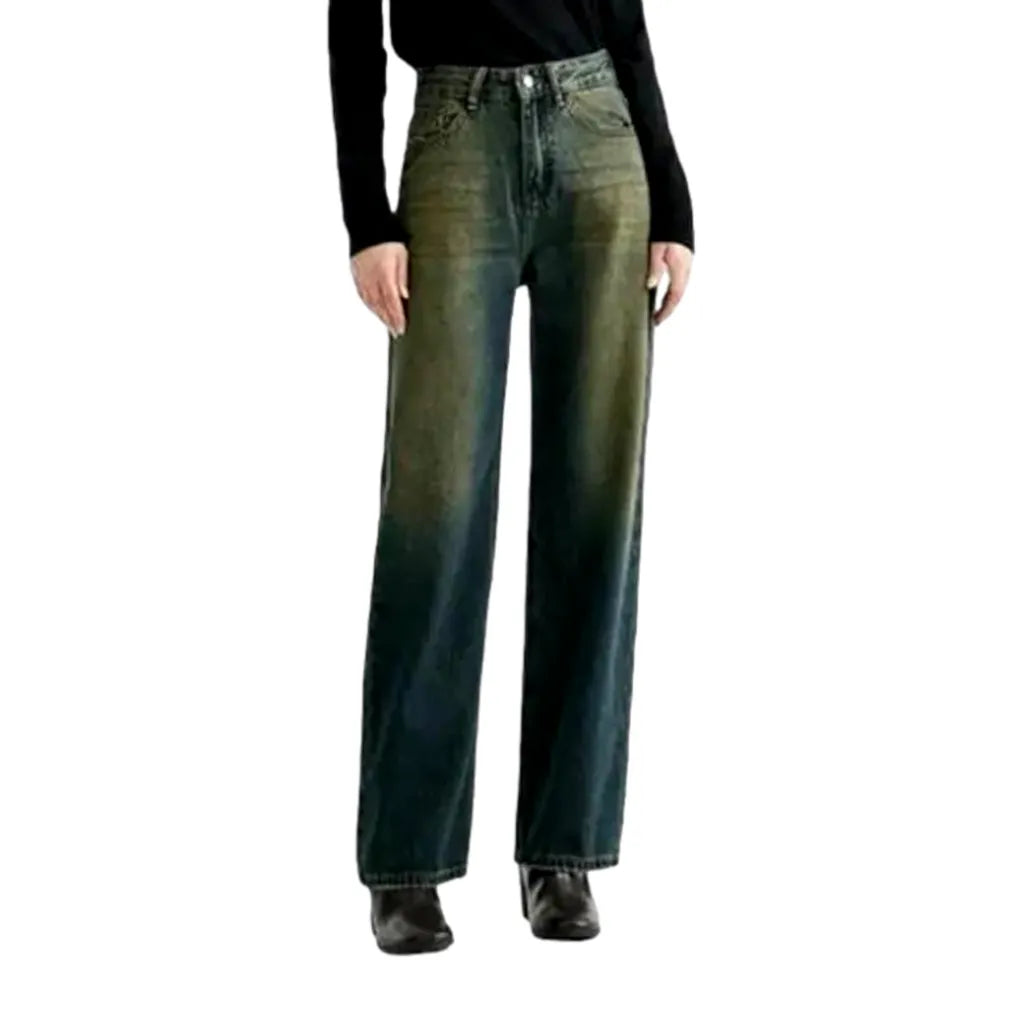 Yellow-cast wide-leg jeans for ladies